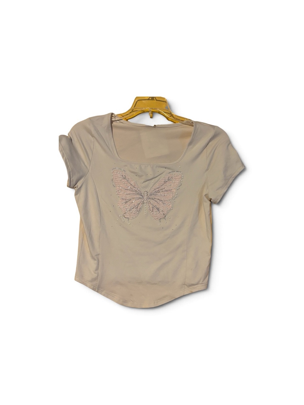 Short-Sleeve Kids Off white Tee with Sparkle Butterfly Size 14 kids
